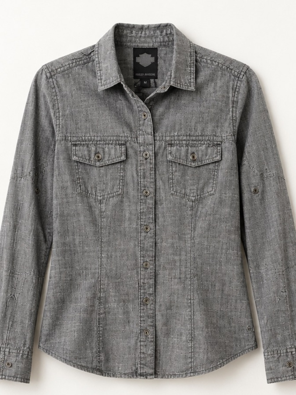 Harley-Davidson Women’s Gray Chambray Button Front Shirt Medium Western Cotton